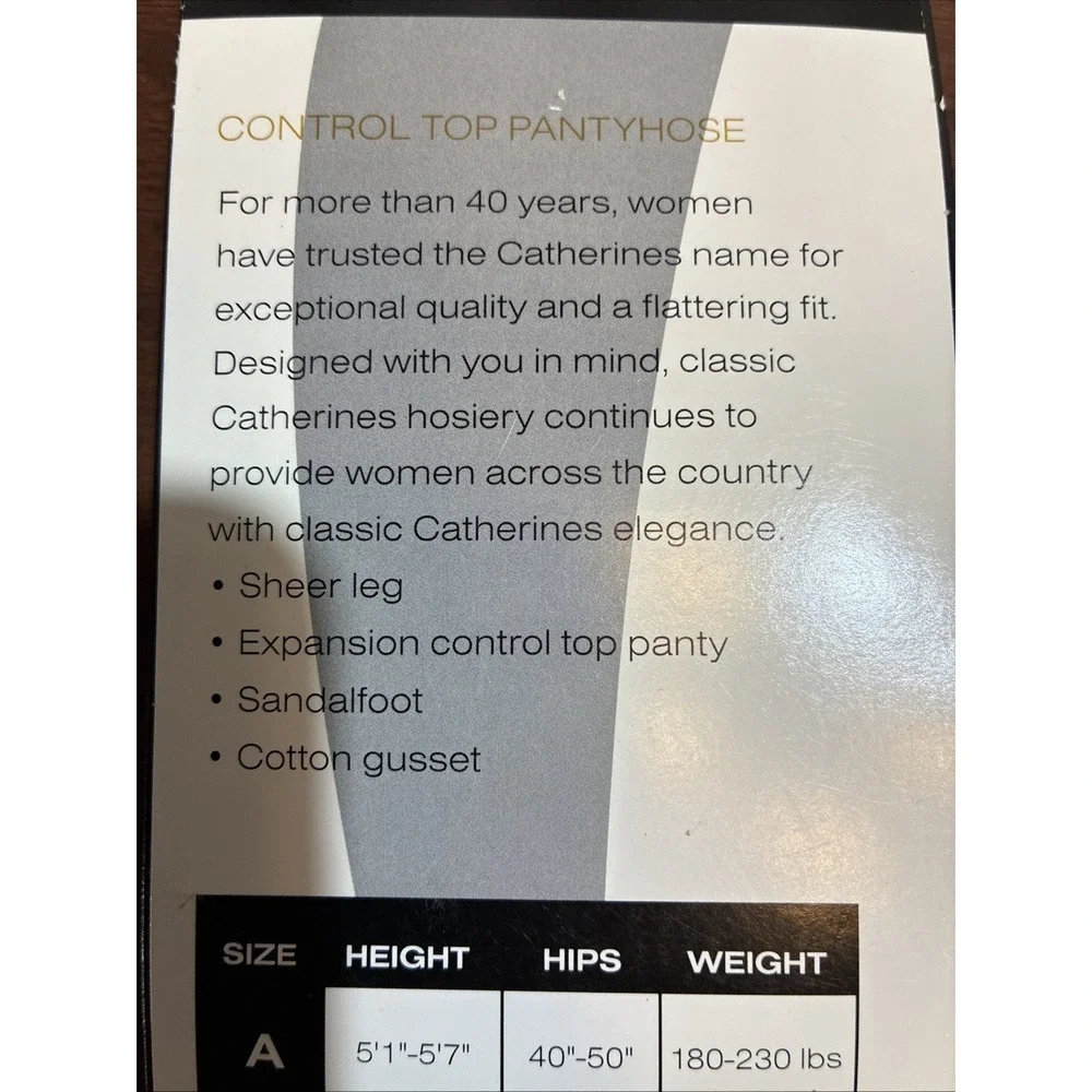 NWT Catherine's Women's Control Top Sheer Leg Pantyhose Lt Taupe Size E